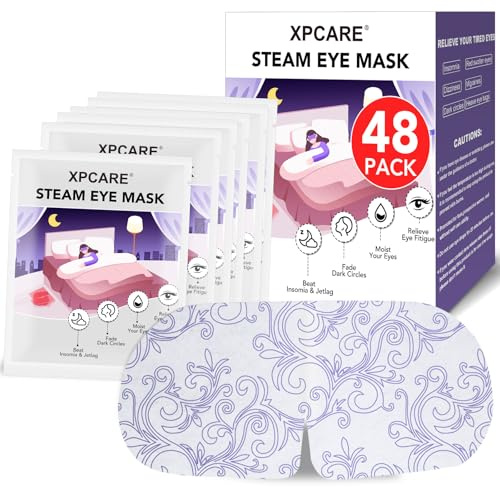 XPCARE 48 Pack Steam Eye Masks for Dry Eyes, Self Heated Steam Warm Eye Mask, Disposable Heated Eye Mask for Dark Circles, Puffy Eyes, Relief Stress Eye Fatigue (Unscented)