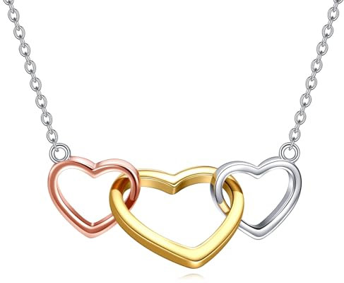 VONALA Sterling Silber Mama Tochter Freundin Schwester Anhänger Halskette für Frauen Mädchen (3 Herz Halskette)