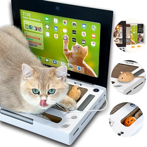 WHELPAW 3-in-1-Katzen-Laptop-Kratzer - Entzückendes, langlebiges Katzenkratzpad, kombiniert Scratch Pad Pro für Katzen mit lustigen Spielzeugen, schützt Möbel und verbessert die Spielzeit Ihrer Katze
