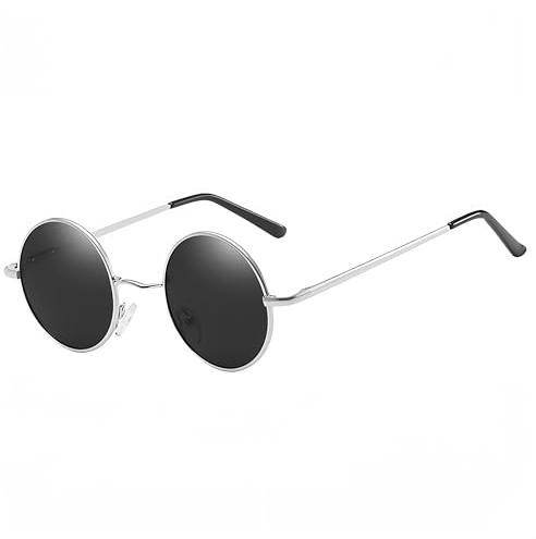 WDZAYXC Retro Classic Runde polarisierte Sonnenbrille mit Metallrahmen für Herren und Damen
