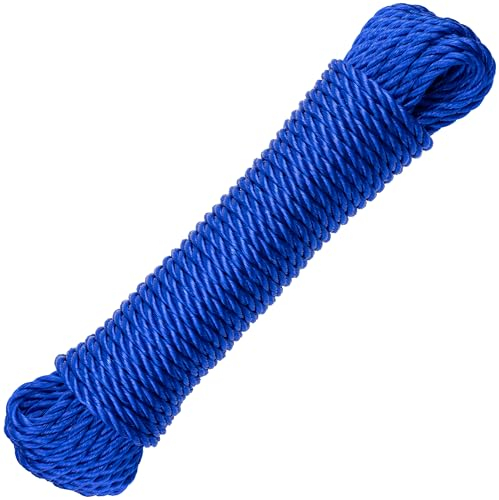 AERZETIX - C76293 - Cuerda Trenzada en Polipropileno Ø6mm x 20 m - Color Azul - excelente Visibilidad Correa mercería Ocio Colgante Interior Exterior jardinería