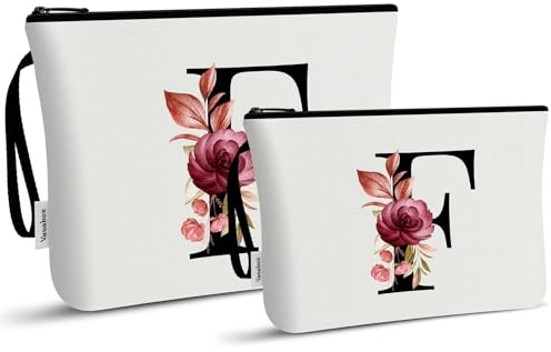 Vavabox Trousse de Toilette Personnalisée pour Femme - Tissu Premium & Fermeture Éclair Robuste, Cadeau Parfait Femme, Idée Cadeau Unique pour Fille, Mariée ou Demoiselle d'honneur (F, Blanc 2 Pièces)
