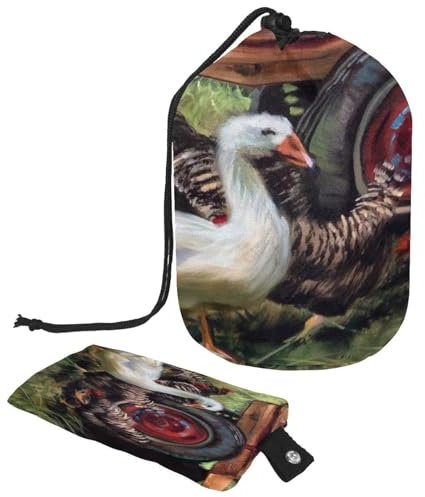 Kulturbeutel mit Kordelzug, Bauernhoftiere, Gans, Chinckens, Malerei, tonnenförmig, Kulturbeutel, Kosmetiktasche, Reise-Make-up-Organizer-Tasche + kleine Tasche, multi,