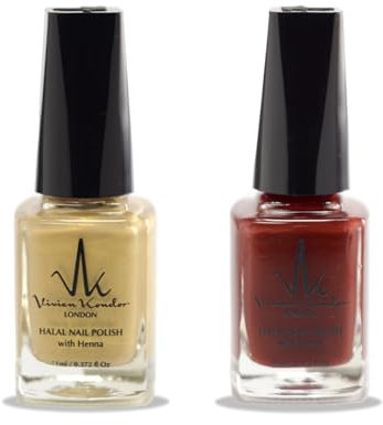 (2Pcs Set) Henna Infused Halal Nail Polish Water Permeable Nail Polish Vegan Long lasting Nail polish (Garnet, Satin Gold)