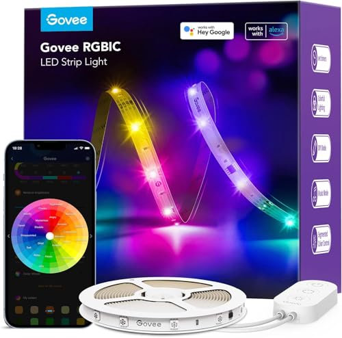 Govee LED Strip 5m, Smart RGBIC LED Streifen, Lichterkette Funktioniert mit Alexa & Google Assistant, DIY Segmentsteuerung, App-Steuerung, Musik Sync, Deko für Party, Zuhause, Wohnzimmer, Schlafzimmer