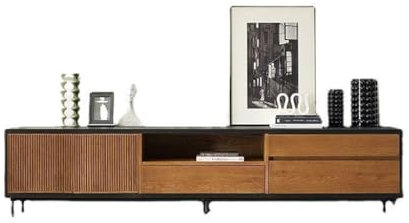 Estante para TV Mueble de TV Retro nórdico Color Teca Roble Negro Moderno Mueble de Suelo de Almacenamiento de Madera Maciza Soporte de TV para Sala de Estar(240X45X50CM)