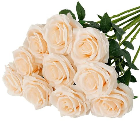 XoeLLe 12 Stück 51cm Künstliche Blumen, Blumenstrauß, Kunstblumen Wie Echt, Hochzeit Deko, Home Decor, Realistische Blume für Hochzeitssträuße Jubiläen Partys Dekoration (Champagner)