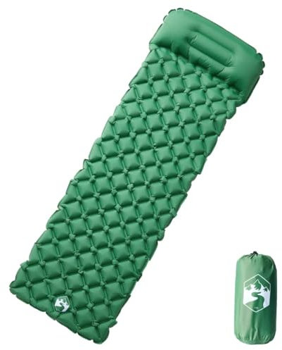 NQJIBUE Outdoor Erholung, Camping & Wandern, Isomatte, Aufblasbare Campingmatratze mit Kissen, 1 Person, Grün