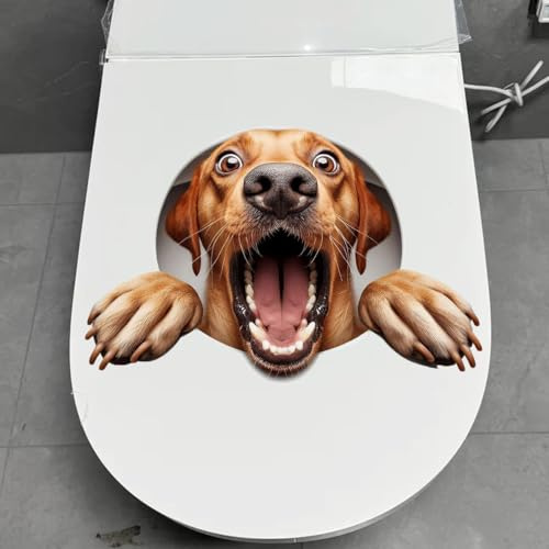 Animal 3D Adhesivo de Inodoro Divertido Gato Perro Ardilla Cubierta del Asiento de Inodoro Decoración Impermeable Tapa del Asiento de Inodoro Pegatinas de Baño Adhesivo de Pared (Perro mirando)