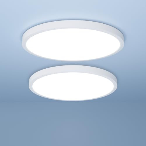 LUTW Bathroom Light, 18W 1930LM Ultra-Thin LED Ceiling Light, 6500K Cool White, Waterproof IP44, Dome, Modern, Ceiling Lights for Bedroom, Kitchen, Bathroom, Living Room, 22 * 1.7CM(White), 2 Pack
