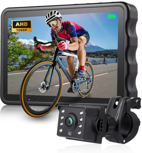 10000mAh Bike Camera Mirror Rear View, 5 AHD 1080P Bicycle Mirror with Auto-Brightness, Night Vision, IP67 Waterproof, 130° Wide Angle, 360° Adjustable Cycle Camera for City, Mountain & Electric Bike