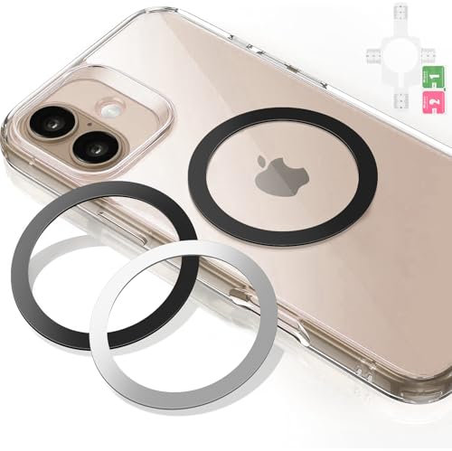 Mugust 3 Stück Metallring Aufkleber, für MagSafe Ring Magnet Kompatibel mit MagSafe Wireless Charger/Autohalterung für iPhone/Samsung/Android Phone Cases Metallringe (ohne Magnet) (Schwarz*2+Silber)