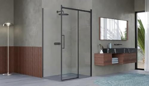 Box Doccia 2 lati 80x140 cm SENZA TELAIO H200 cm da 8mm: lato fisso + porta scorrevole FIORE Nero Opaco