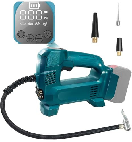 Battery Compressor Compatible with Bosch Professional 18 V System Battery GBA with LED Lamp 160 PSI Wireless Portable Electric Air Pump with Digital Pressure Gauge for Car, Bike, Sports Ball (Tool