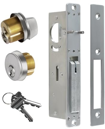 Storefront Door Lock Alsecure Commerical Mortise Lock, Swing Deadbolt, Solid Brass Cylinder Combo with Key,Thumbturn Keyed Alike for Aluminum/Zinc Alloy Shop Doors, 1.1/8 Backset,Silver