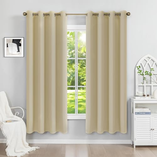 Runyéla Verdunklungsvorhänge mit Ösen Gardinen 2er Set, Thermovorhang Hitzeschutz H 175 x B 140, Vorhänge Blickdicht Beige, Ösenvorhang für Schlafzimmer Wohnzimmer Blackout Curtain