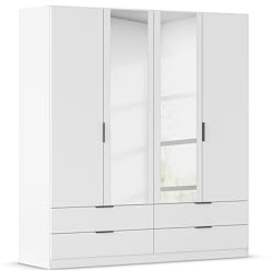 Rauch Möbel LAGOA, Kleiderschrank, Farbe Weiß, Breite 181 cm | Schrank, 4-türig, Spiegel, 4 Schubladen, Zubehör Basic, für Schlafzimmer, Kinderzimmer, Babyzimmer, Garderobe