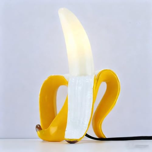Gold Gelb Moderne Tischleuchte mit Kabel Kreativ Banane Design Tischlampe Glas+Kunstharz Nachttischleuchte Deko Kleine Lampe G4 LED Nachttischlampe für Schlafzimmer Wohnzimmer（mit Leuchtmittel）