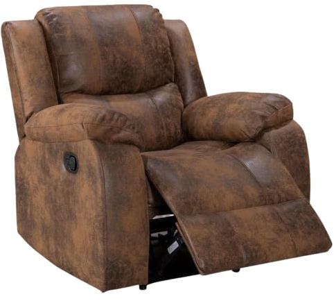 Lovesofas Tan Brown Faux Leather Recliner Chair for Living Room – Brown Recliner Armchair with Manual Lever, Leather Armchair, Wall Saver Recliners & Easy Reclining Armchairs for Elderly