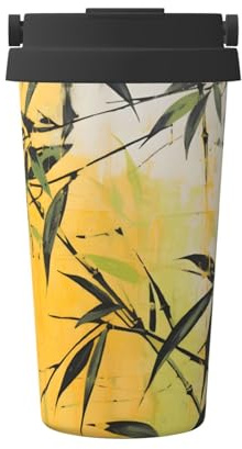 Mexpekil Insulated Coffee Cup Travel Mug with Leakproof Lid Ink Bamboo Thermal Cups for Hot Drinks 500ml