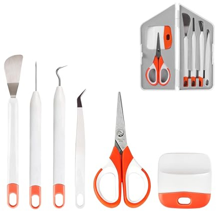 WISEPRO Craft Vinyl Weeding Tools Set + 1 Pcs Storage Box- 6PC Basic Kit for Cricut, Silhouette,Iron-on Projects, Cardstock Crafting,Vinyl Scissors with Cap/Piercing Tool/Weeder/Tweezers/Scraper