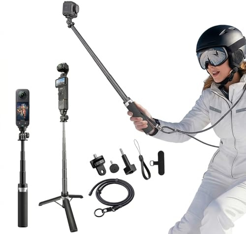 Jkoailiwi 29''/74cm Selfie Stick Tripod for DJI Osmo Pocket 3 4, Anti-Drop Action Camera Tripod with Neck Tether, Wrist Strap Compatible with GoPro, Insta360, for Outdoor Vlogging, Hiking, Skiing