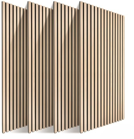 Relaxdays Akustikpaneele, 4er Set, 120 x 60 cm, hellbraun | Schalldämmung & Wandverkleidung, Eiche Furnier, Wandpaneele