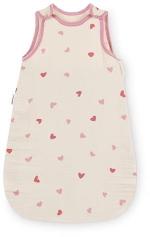 Ehrenkind® Baby Sommerschlafsack Rund Musselin 0.5 TOG | aus weicher OEKO-TEX zertifizierter Bio-Baumwolle | Sommer Baby Schlafsack Baby 0.5 TOG Gr. 86/92 Natur Herzen