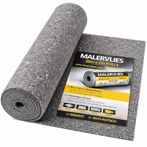 Abdeckvlies 50 Meter Malervlies - Renovierung & Schutz bei Renovierung & Streichen & Umzug - extra Stark - mit Anti Rutsch Behaftung - Universal Vlies zum Schutz des Bodens (1)