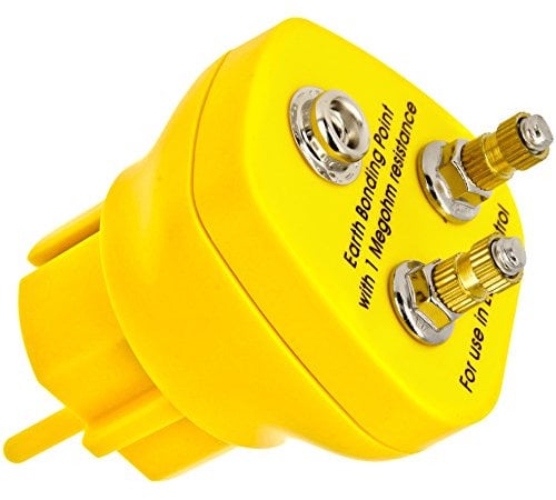 Minadax Erdungsbaustein - Innovativer ESD-Schutz - Antistatik-Erdungsstecker - 2 x M5 Ösenanschluss - 1 Megaohm Sicherheitswiderstand