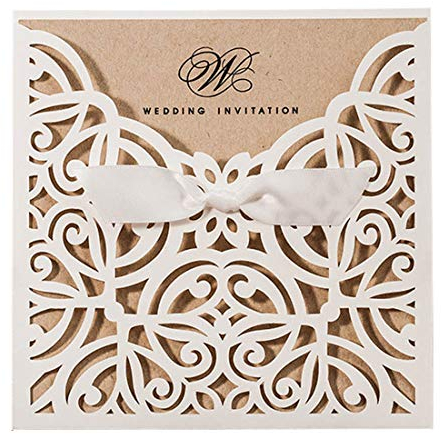 FLZOPYNE 50x Hochzeitseinladungskarten weißer Blumen Lasercut Spitze Design für Heirat Geburtstags Party Abschluss Quinceanera ein Blanko Set 50 Stücke inkl Umschläge CW6179W