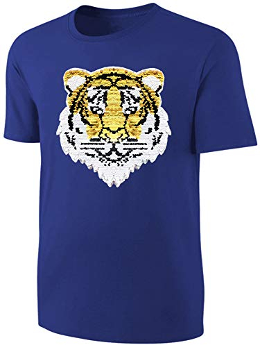 Blackshirt Company Kinder Wende Pailletten T-Shirt Tiger Streichel Shirt Blau Größe 128