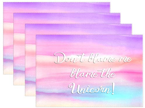 BKEOY Platzsets mit lustigem Aquarell-Zitat, Einhorn-Platzdeckchen, rutschfest, hitzebeständig, langlebig, waschbar, 4er-Set