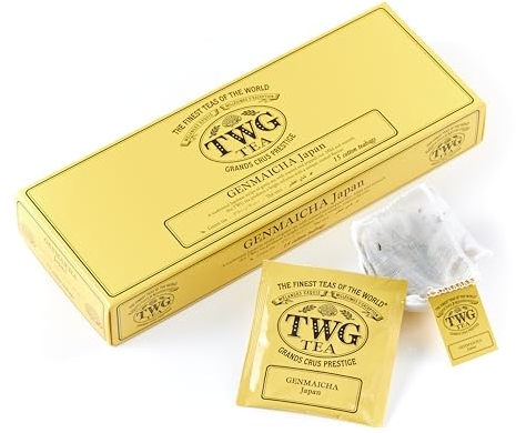 TWG Tea | Genmaicha | Green Tea | Roasted and Popped Rice | 15 Hand Sewn Cotton Teabags | Gift Set