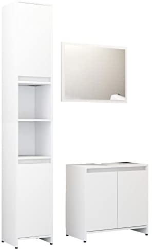 vidaXL 3-TLG. Badmöbel-Set Weiß Holzwerkstoff