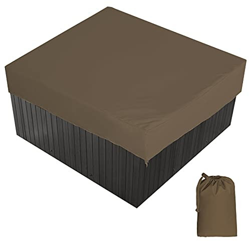 AMGJ Bache d'extérieur pour Spa Housse de Bain à Remous Carrée Etanche Couverture de Spa en Tissu Polyester 190T Anti-poussière Anti-UVavec Un Sac de Rangement 7 Tailles au Choix,café,215x215x30cm