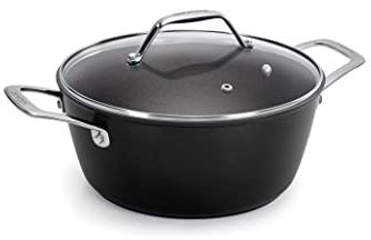 Barazzoni Black Titan Pro, Casseruola ø24cm con coperchio in vetro, Manico in acciaio rivettato, Antiaderente Titan Pro (5 Strati). Made in Italy