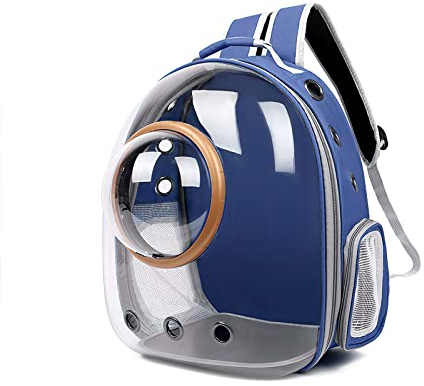 Galatée Katzen Rucksack Träger, Hund, Haustier Rucksack Blasen Rucksack, wasserdichte, Klare Haustier Kapseltasche Im Freien, Raumkapsel Haustier-Rucksack Belüften(Blau, Transparente Abdeckung)