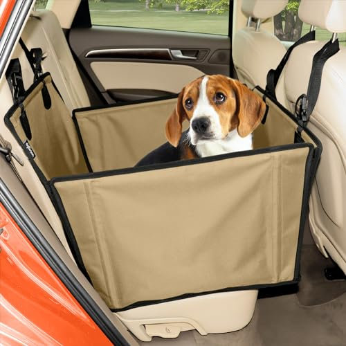 Wuglo Extra Stabiler Hunde Autositz mit Sicherheitsgurt – Wasserdichter und Robuster Autositz Hund für den Rücksitz mit 4 Befestigungsgurten, geeignet für mittelgroße Hunde bis 18 kg