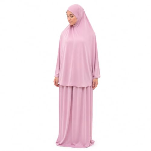 Yaqeen Gebets-Set, Kopftuch und Rock, Khimar, dehnbares Lycra, toll für Alltag, Zuhause, Arbeit, Reisen, Haddsch, Umrah, Moschee, Madrasa, Ramadan, Zuckerfest, rose
