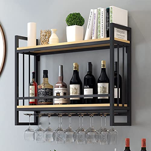 KEPMOGOH Portabottiglie Da Parete, Mensole In Legno Mensola Multifunzionale Da Parete, Supporto Del Vino Del Metallo, Portabicchieri Da Vino, Casa Cucina, Bar (60cm)
