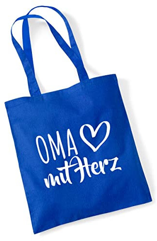 Huuraa Tote Bag Oma mit Herz Geschenk 10 Liter Bright Royal Baumwolle Oma Mitbringsel