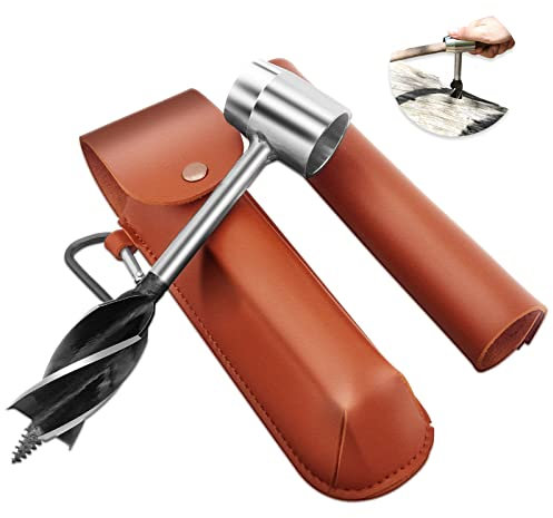 Tarière Manuel Bois Outils Bushcraft, Perceuse à Main pour le Travail du Bois, Vrille à Bois Bushcraft pour Survivre Activités de Plein Air Artisanat, avec Étui en PU (A)