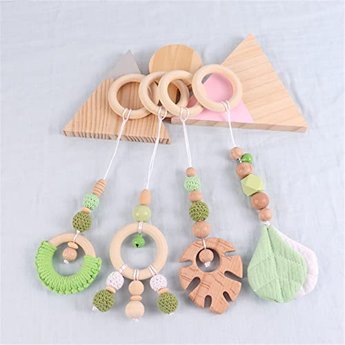 4 Stück Baby Spielbogen Anhänger, Baby Gym Spielzeug Charms Anhänger, Holz Spielbogen für Babys, Hängende Spielzeug für Neugeborenen Baby Shower Geschenk (Grün)