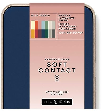 schlafgut Soft Contact Spannbettlaken bis 100x200cm, Blue Deep aus 100% Biobaumwolle wärmend