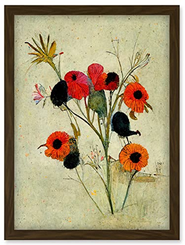 Doppelganger33 LTD Poppy Flowers Colourful Floral Abstract Artwork Framed Wall Art Print A4