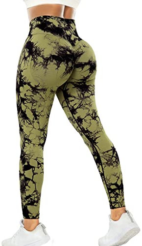 RIOJOY Scrunch Butt Leggings Damen Tie Dye High Waist Seamless Push Up Booty Leggins Hose Grün M