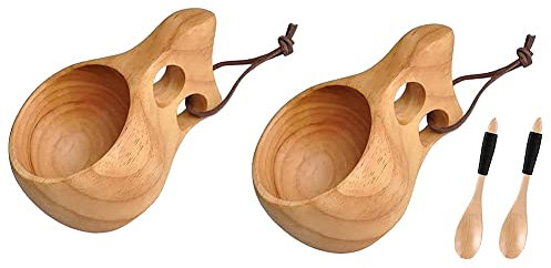 Puooifrty Lot de 2 tasses Kuksa en bois de style nordique avec cuillère en bois