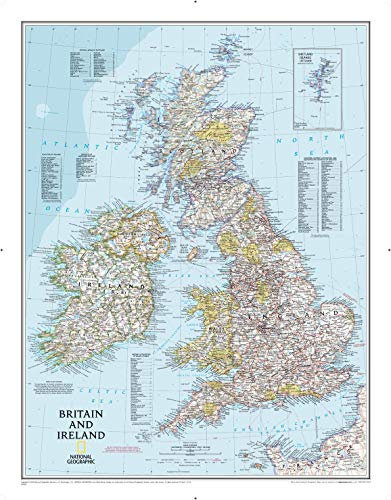 National Geographic Maps: Britain and Ireland Classic Wall Map - 79 x 60 cm - Front Lamination