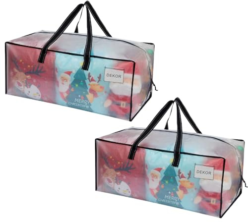 VENO 2er-Pack Umzugstaschen XXL (87 Liter) Aufbewahrungstasche mit Starken Griffen & Reißverschluss, Faltbare Alternative zu Umzugskartons für Kleidung & Bettwäsche (Transparent)